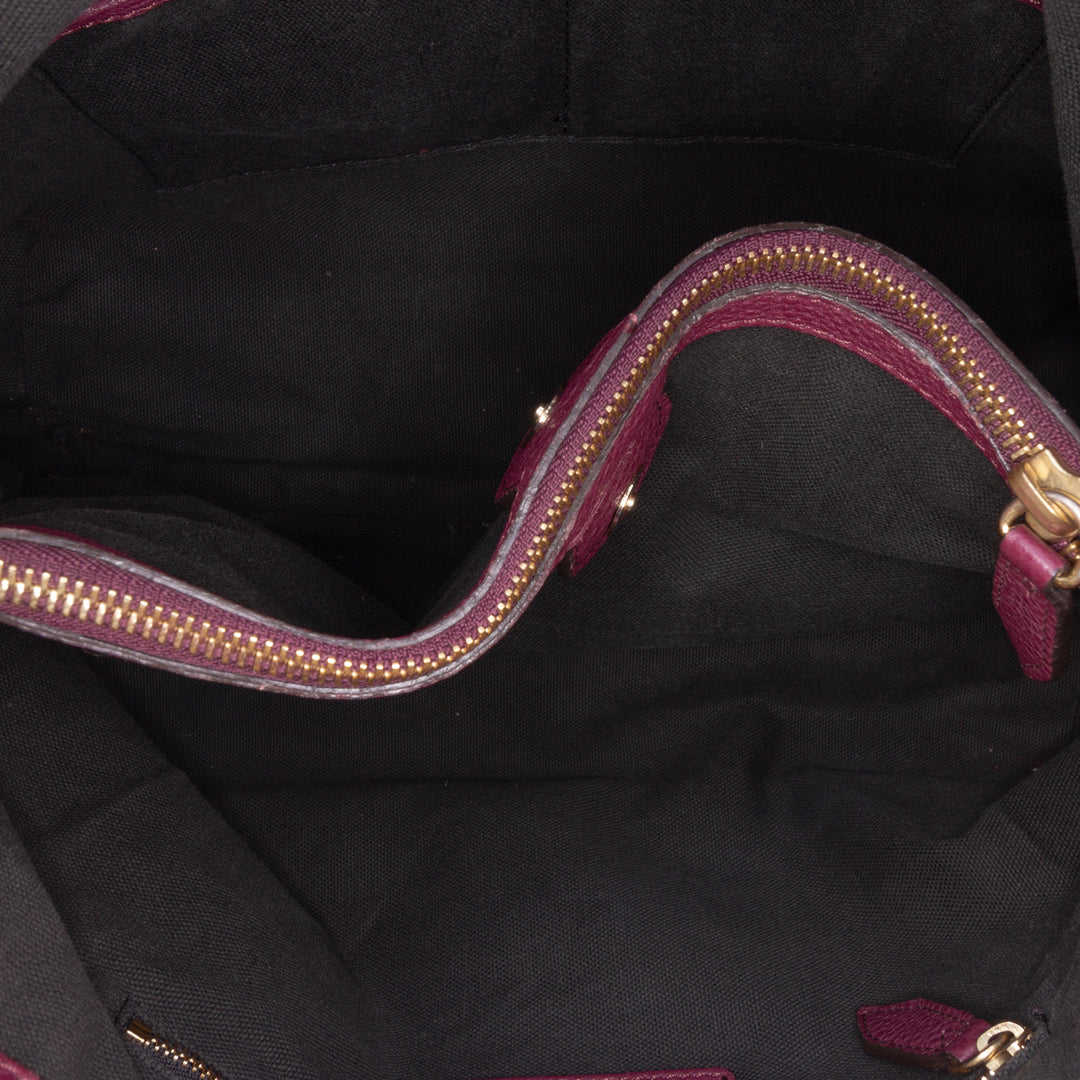 Medium Leather and House Check Banner Satchel Purple - Gaby Paris