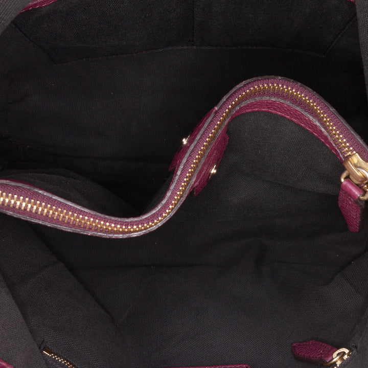 Medium Leather and House Check Banner Satchel Purple - Gaby Paris