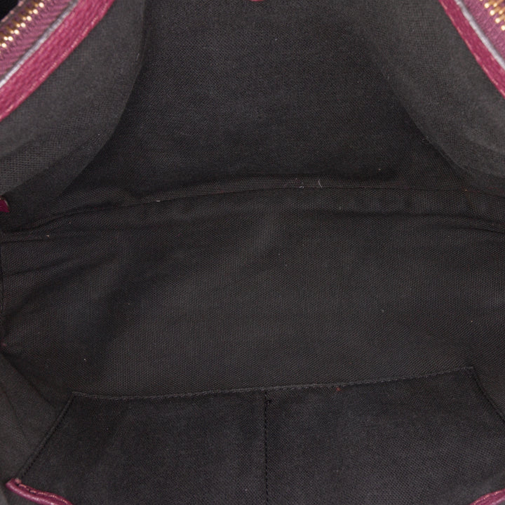 Medium Leather and House Check Banner Satchel Purple - Gaby Paris