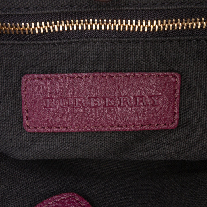 Medium Leather and House Check Banner Satchel Purple - Gaby Paris