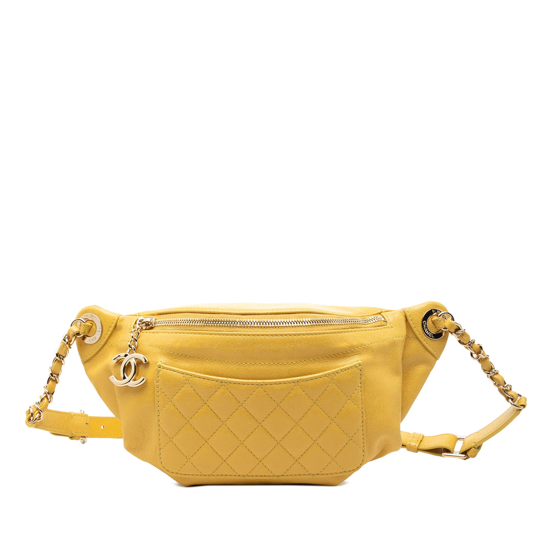 Matelassé Classic Bi Waist Sac Cuir d'agneau Jaune