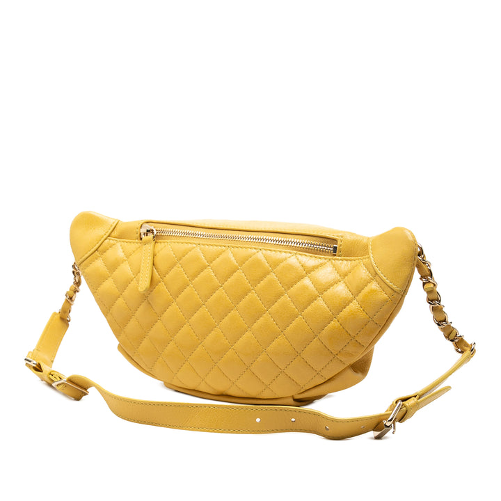 Matelassé Classic Bi Waist Sac Cuir d'agneau Jaune