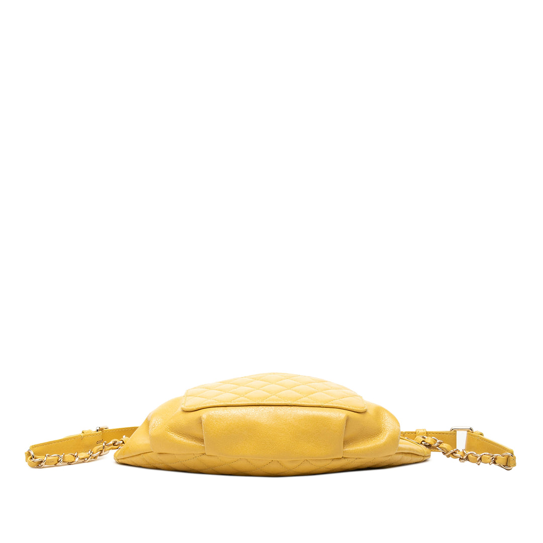 Matelassé Classic Bi Waist Sac Cuir d'agneau Jaune