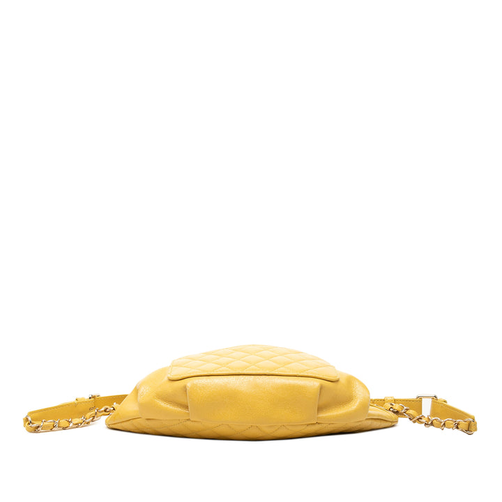 Matelassé Classic Bi Waist Sac Cuir d'agneau Jaune