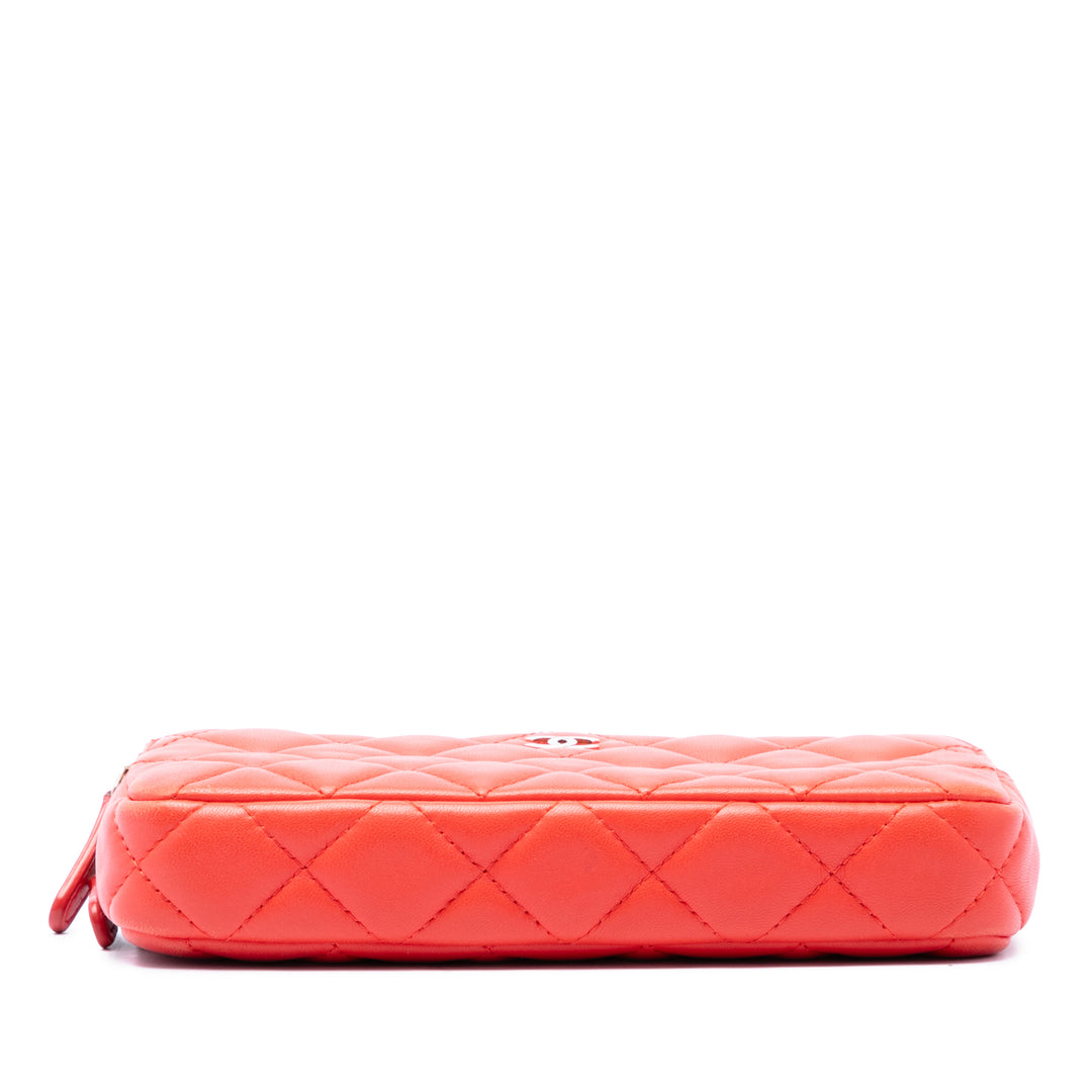 CC Matelassé Double Zippé Pochette avec chaîne Cuir d'agneau Orange