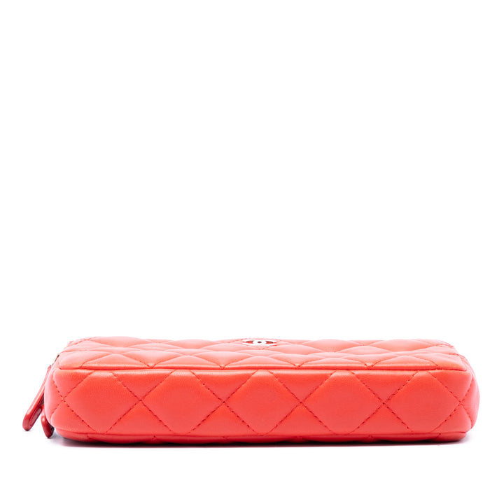 CC Matelassé Double Zippé Pochette avec chaîne Cuir d'agneau Orange