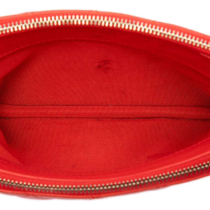 CC Matelassé Double Zippé Pochette avec chaîne Cuir d'agneau Orange