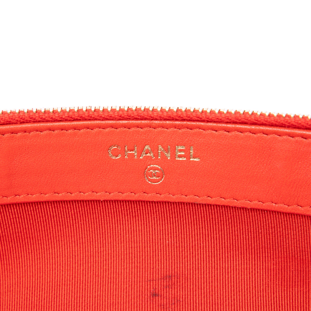 CC Matelassé Double Zippé Pochette avec chaîne Cuir d'agneau Orange