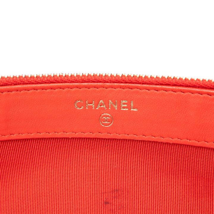 CC Matelassé Double Zippé Pochette avec chaîne Cuir d'agneau Orange
