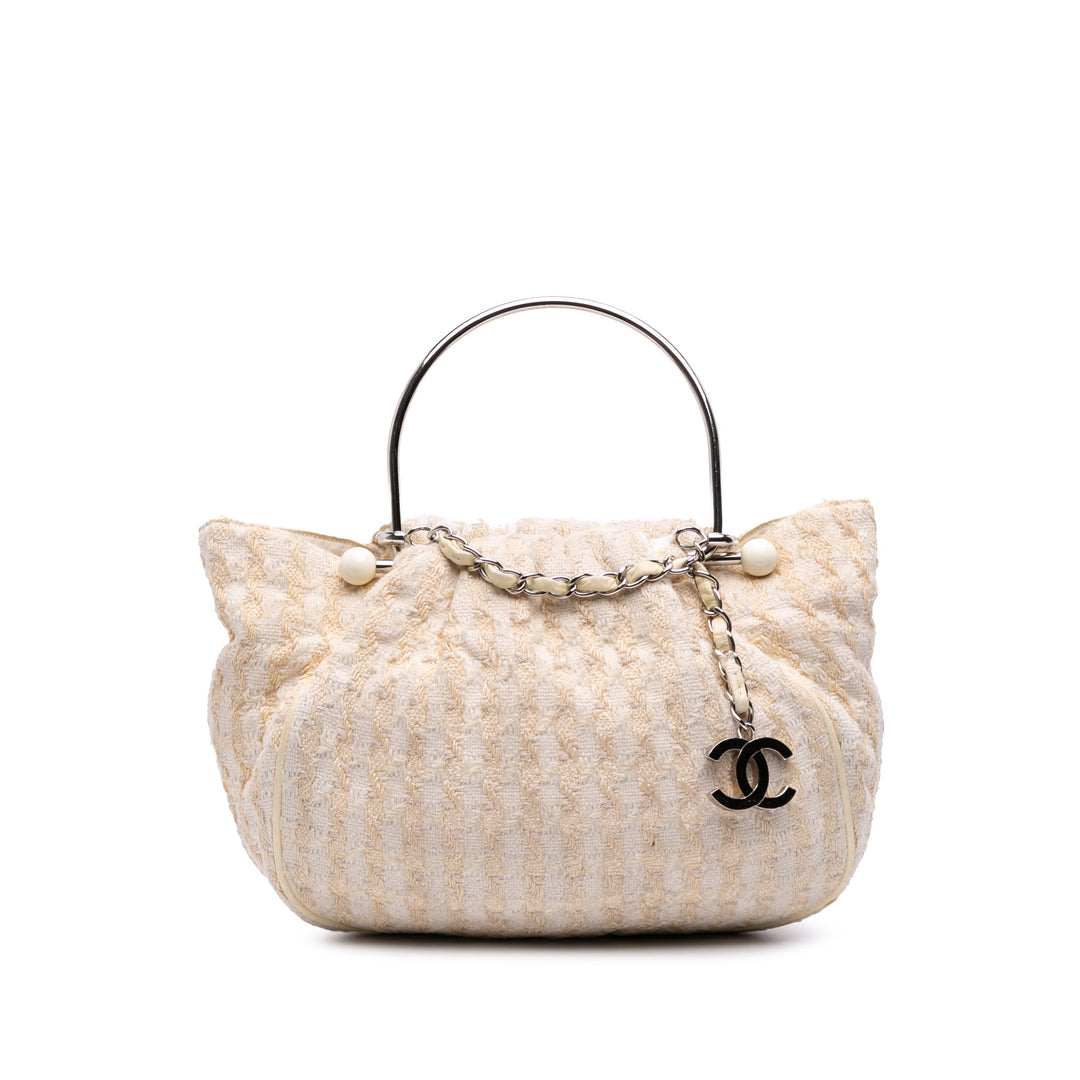 Tweed Boucle Knitting Top Handle Bag White - Gaby Paris