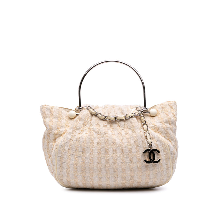 Tweed Boucle Knitting Top Handle Bag White - Gaby Paris