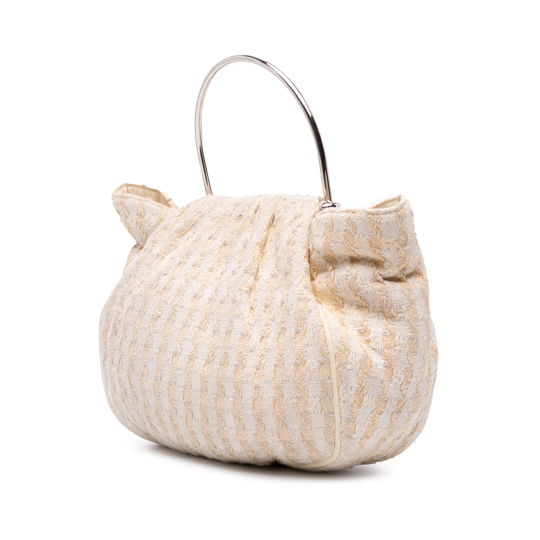 Tweed Boucle Knitting Top Handle Bag White - Gaby Paris
