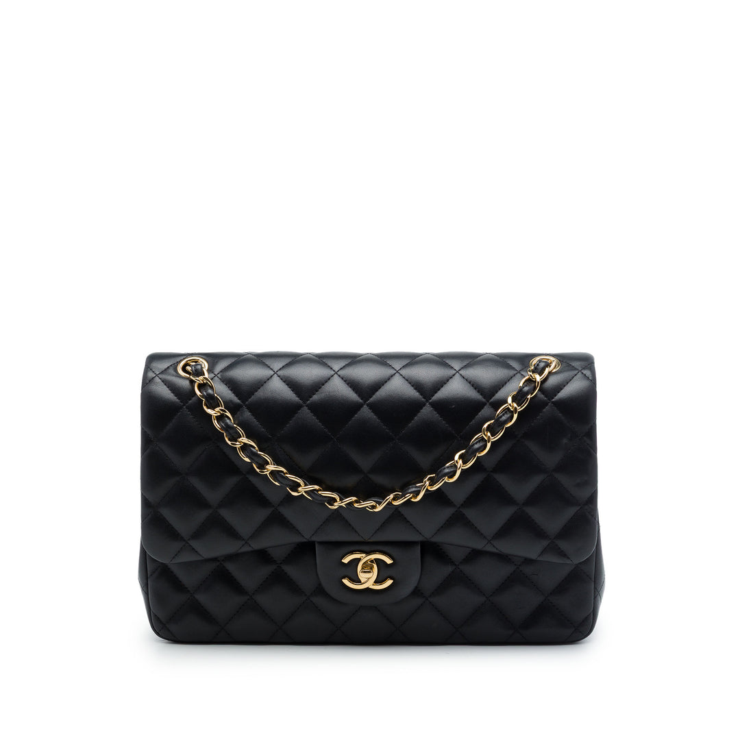 Chanel Classic Double rabat Jumbo Cuir d'agneau Noir – vue principale – GABY PARIS