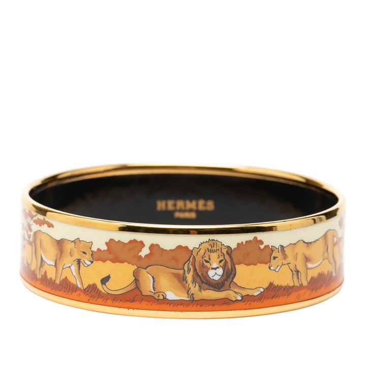 Hermès Wide Émail Pride of Lions Bangle 62