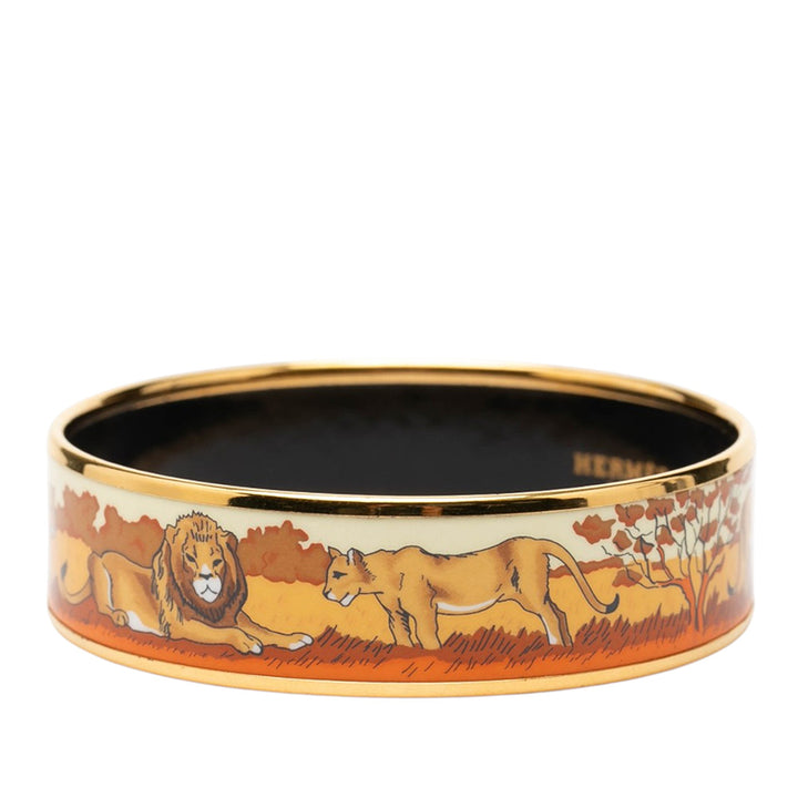 Hermès Wide Émail Pride of Lions Bangle 62