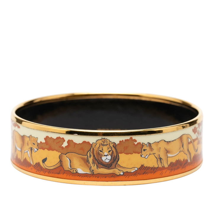 Hermès Wide Émail Pride of Lions Bangle 62
