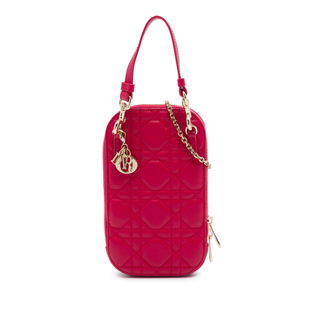 Dior Cannage Lady Dior Call in Étui téléphone Cuir d'agneau Rouge – vue principale – GABY PARIS