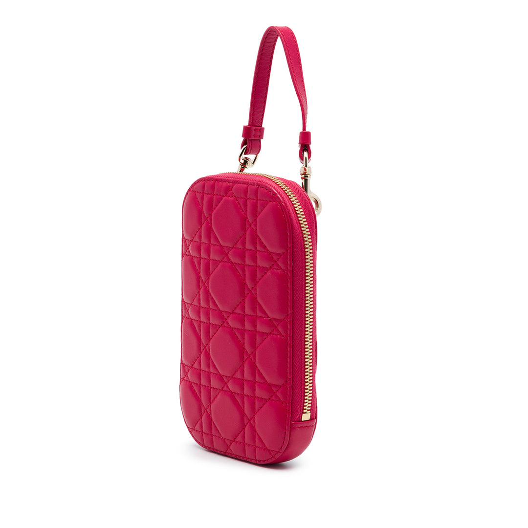 Dior Cannage Lady Dior Call in Étui téléphone Cuir d'agneau Rouge – vue 2 – GABY PARIS
