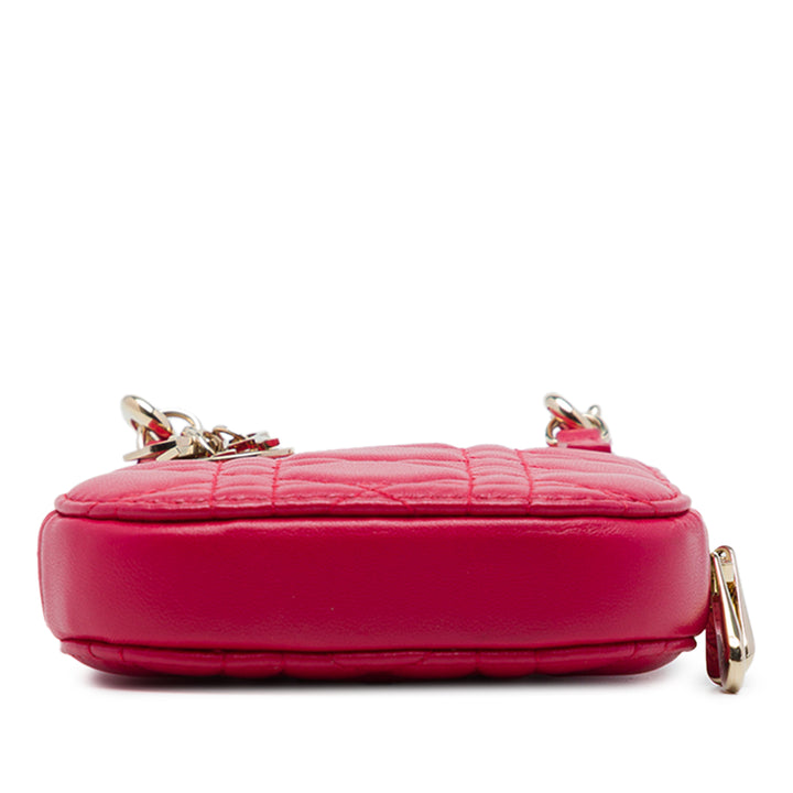 Dior Cannage Lady Dior Call in Étui téléphone Cuir d'agneau Rouge – vue 3 – GABY PARIS