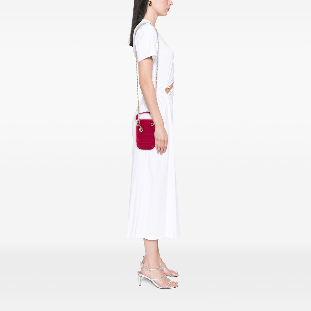Dior Cannage Lady Dior Call in Étui téléphone Cuir d'agneau Rouge – vue 6 – GABY PARIS