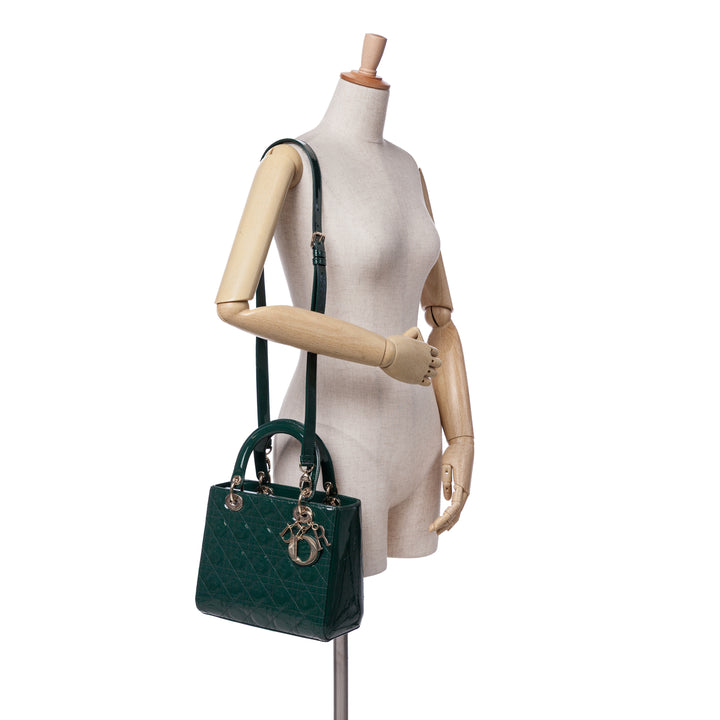 Medium Patent Cannage Lady Dior Green - Gaby Paris