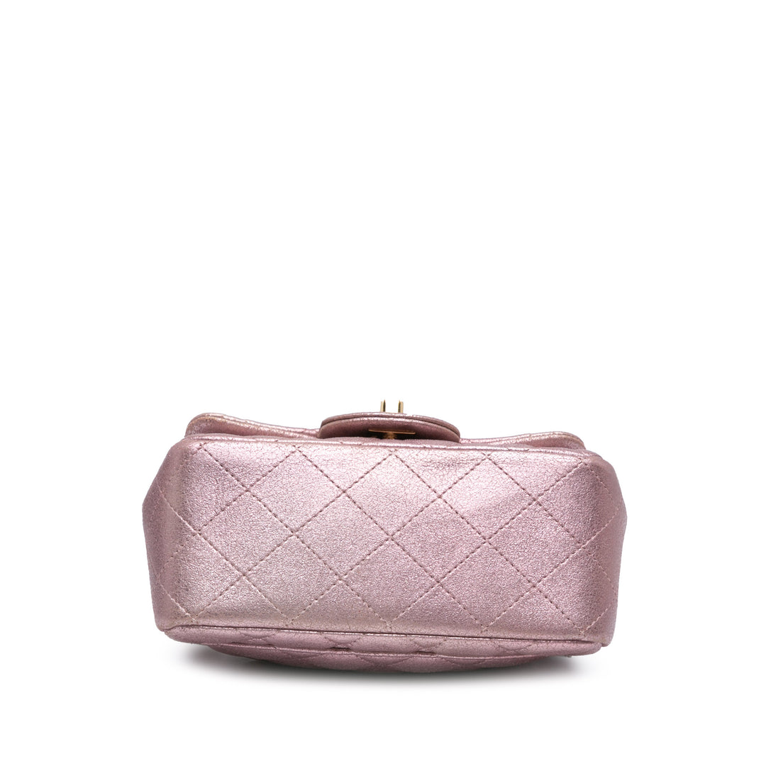 Mini Square Classic Metallic Calfskin Single Flap Pink - Gaby Paris