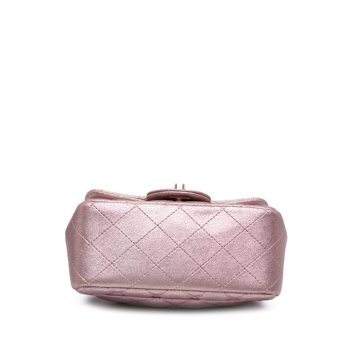Mini Square Classic Metallic Calfskin Single Flap Pink - Gaby Paris