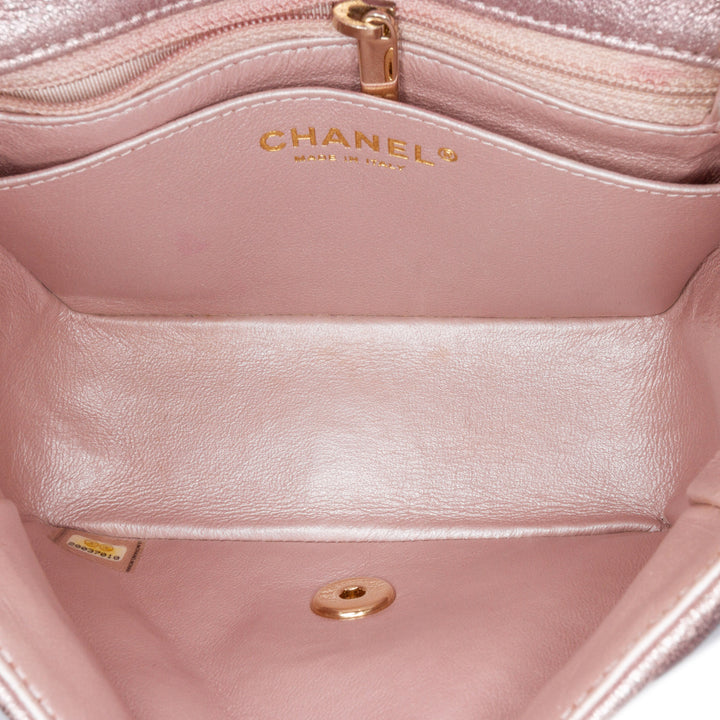 Mini Square Classic Metallic Calfskin Single Flap Pink - Gaby Paris