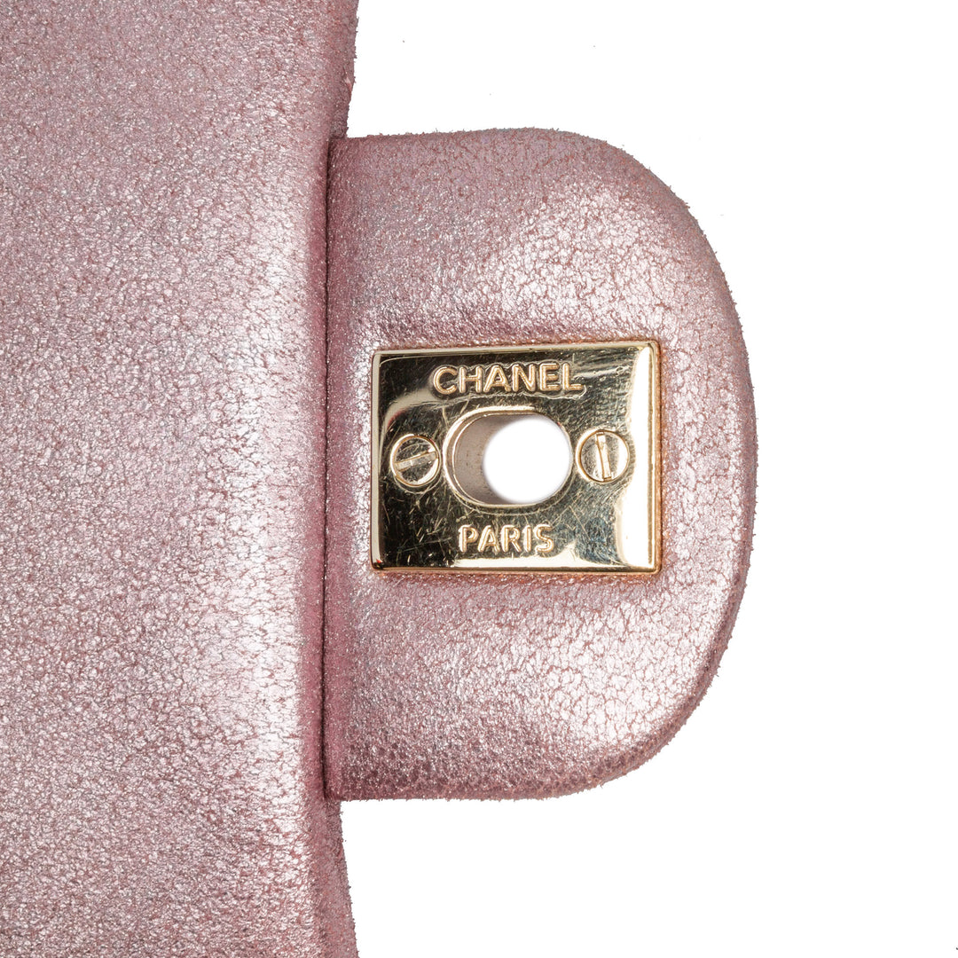 Mini Square Classic Metallic Calfskin Single Flap Pink - Gaby Paris