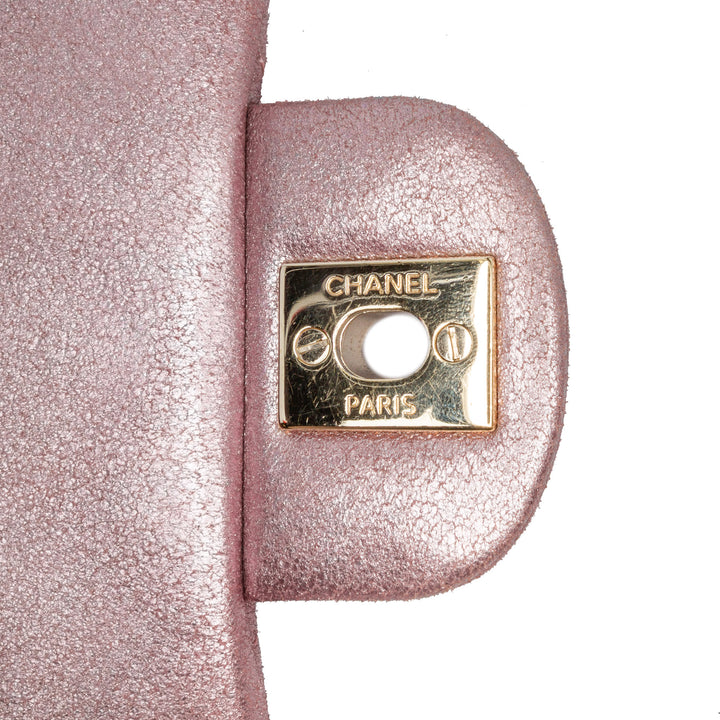 Mini Square Classic Metallic Calfskin Single Flap Pink - Gaby Paris