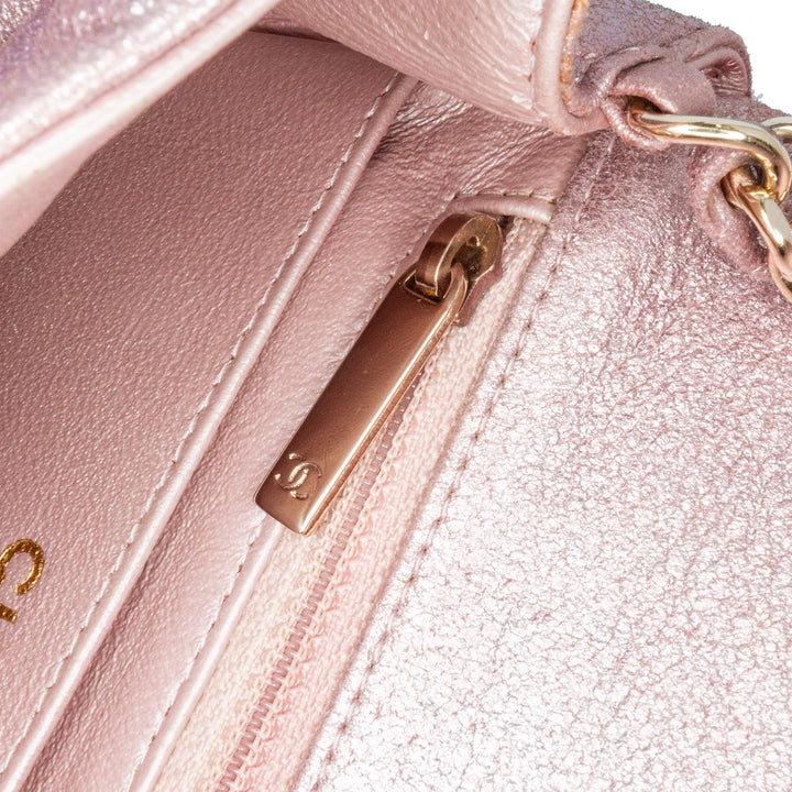 Mini Square Classic Metallic Calfskin Single Flap Pink - Gaby Paris