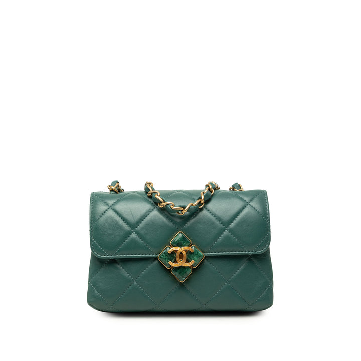 Chanel Diamond Lock à rabat Mini Cuir d'agneau Vert – vue principale – GABY PARIS
