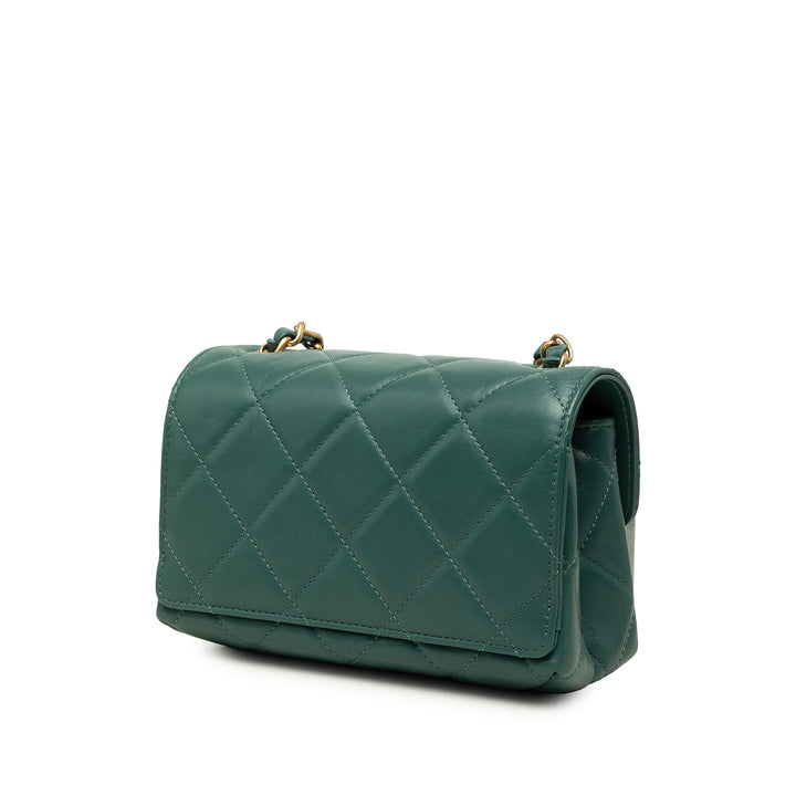 Chanel Diamond Lock à rabat Mini Cuir d'agneau Vert – vue 2 – GABY PARIS