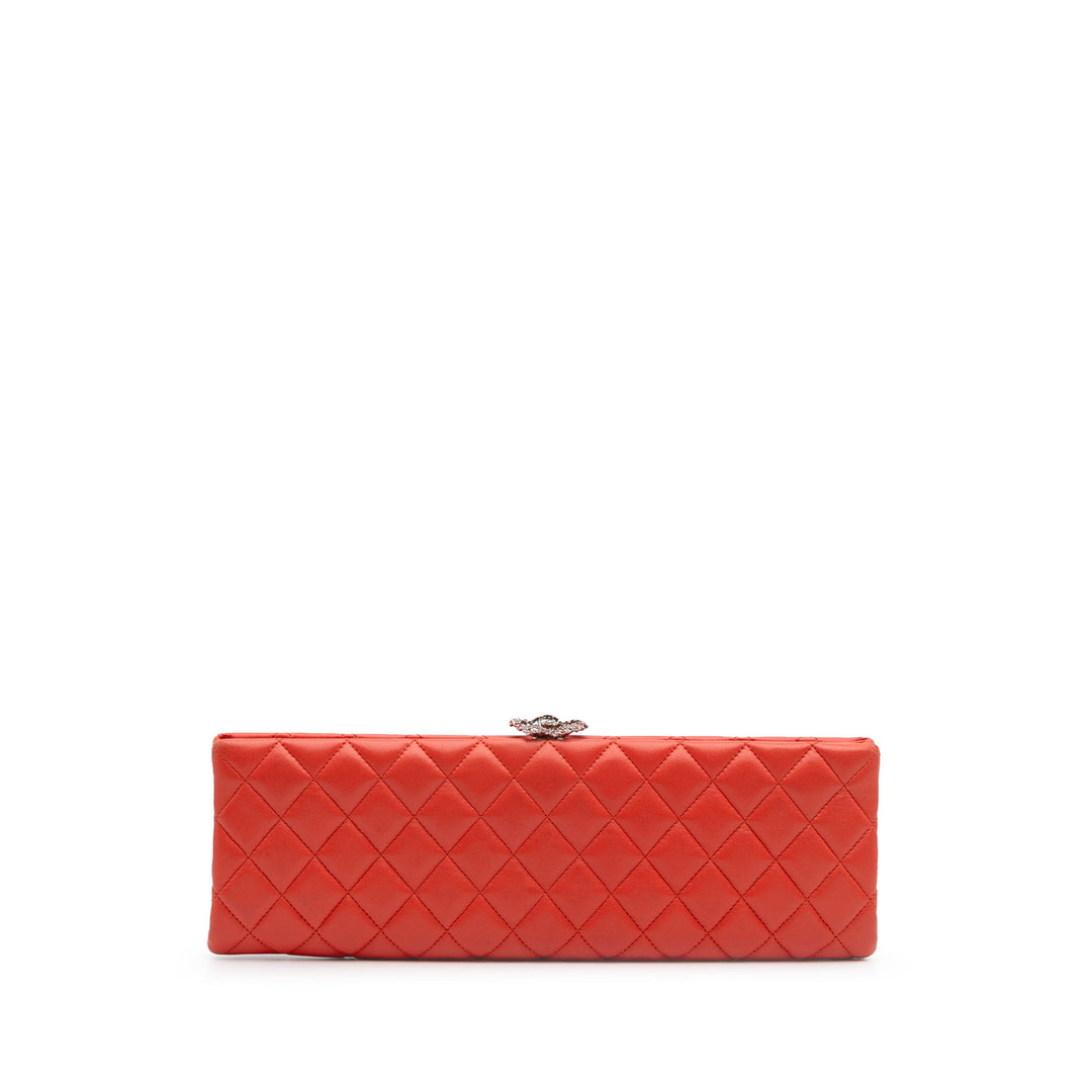 Quilted Lambskin Crystal Camellia Long Clutch Orange - Gaby Paris