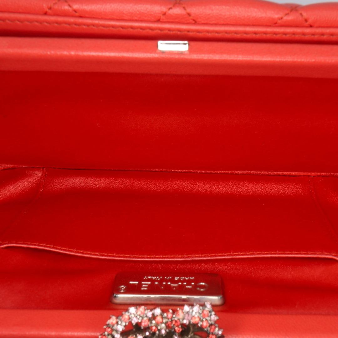 Quilted Lambskin Crystal Camellia Long Clutch Orange - Gaby Paris