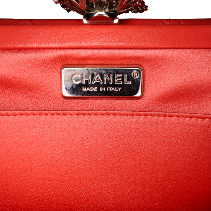 Quilted Lambskin Crystal Camellia Long Clutch Orange - Gaby Paris