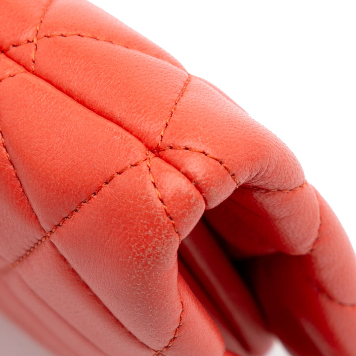 Quilted Lambskin Crystal Camellia Long Clutch Orange - Gaby Paris