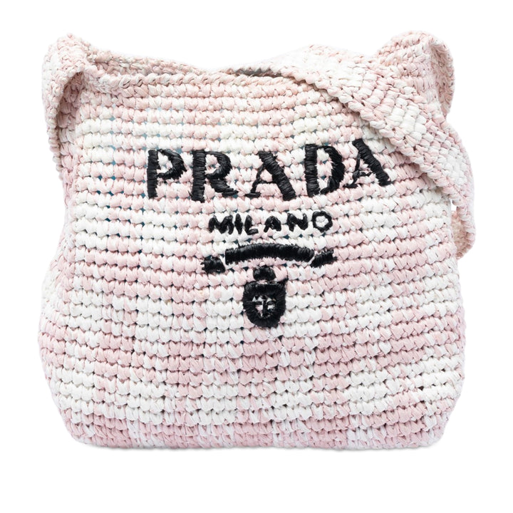Prada Raffia Effect Crochet brodé Logo Sac porté croisé