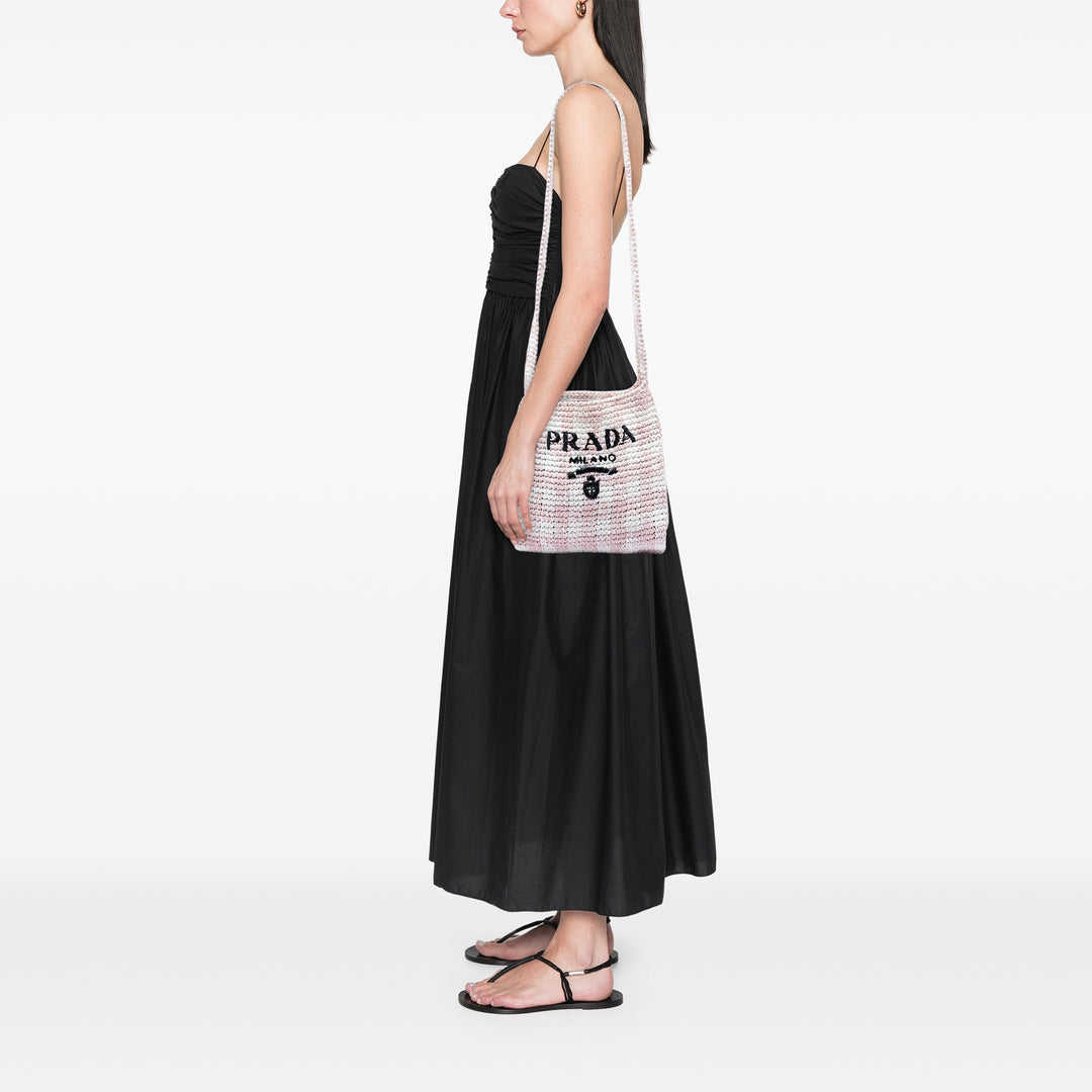 Prada Raffia Effect Crochet brodé Logo Sac porté croisé