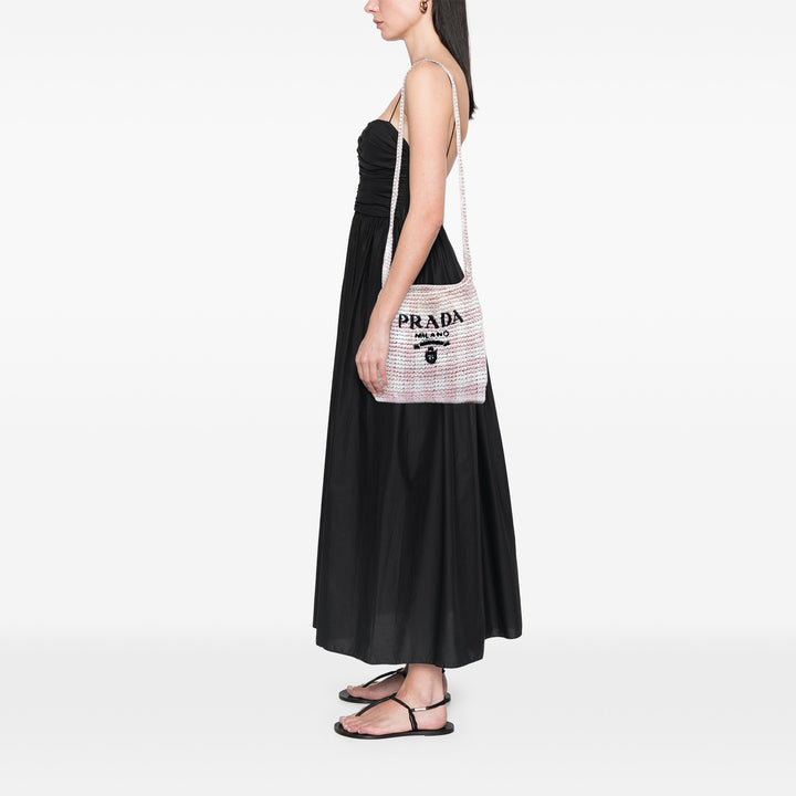 Prada Raffia Effect Crochet brodé Logo Sac porté croisé
