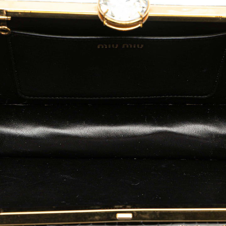 Croc Embossed Leather Crystal Embellished Solitaire Clutch Black - Gaby Paris