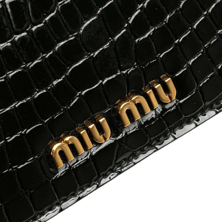 Croc Embossed Leather Crystal Embellished Solitaire Clutch Black - Gaby Paris
