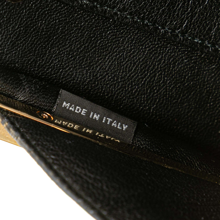 Croc Embossed Leather Crystal Embellished Solitaire Clutch Black - Gaby Paris