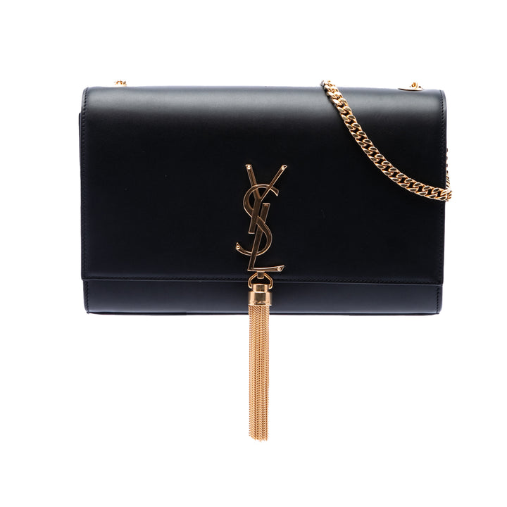 Saint Laurent Medium Smooth Cuir de veau Classic Monogram Kate Pompon Sac porté croisé