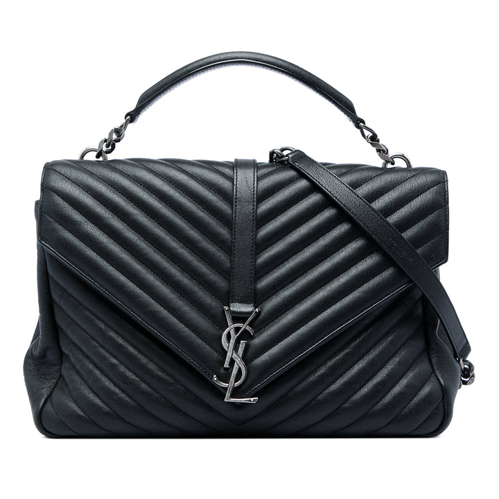 Saint Laurent Chevron College Sac Grand de mouton Noir – vue principale – GABY PARIS