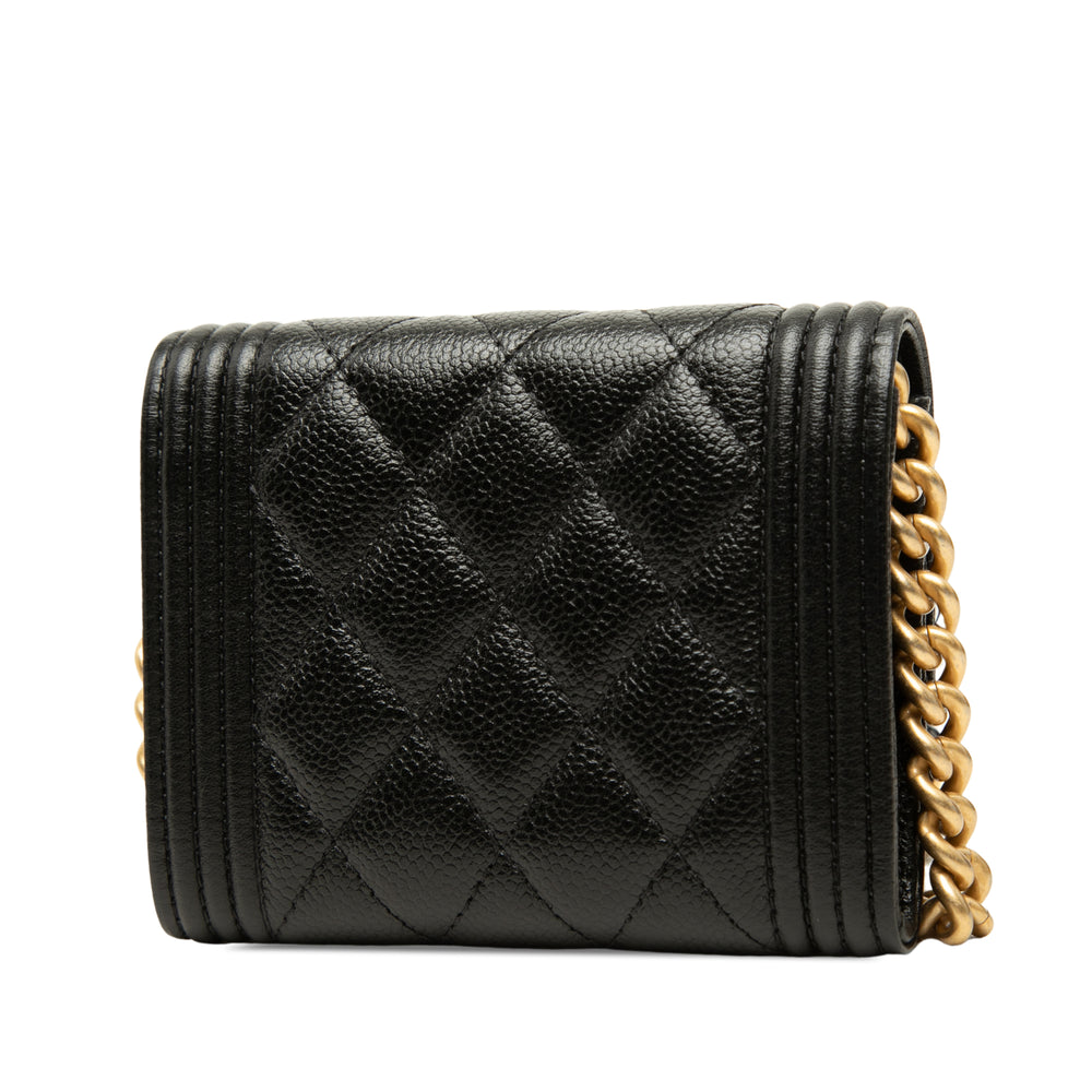 Chanel Matelassé Boy Porte-cartes avec chaîne Cuir caviar Noir – vue 2 – GABY PARIS