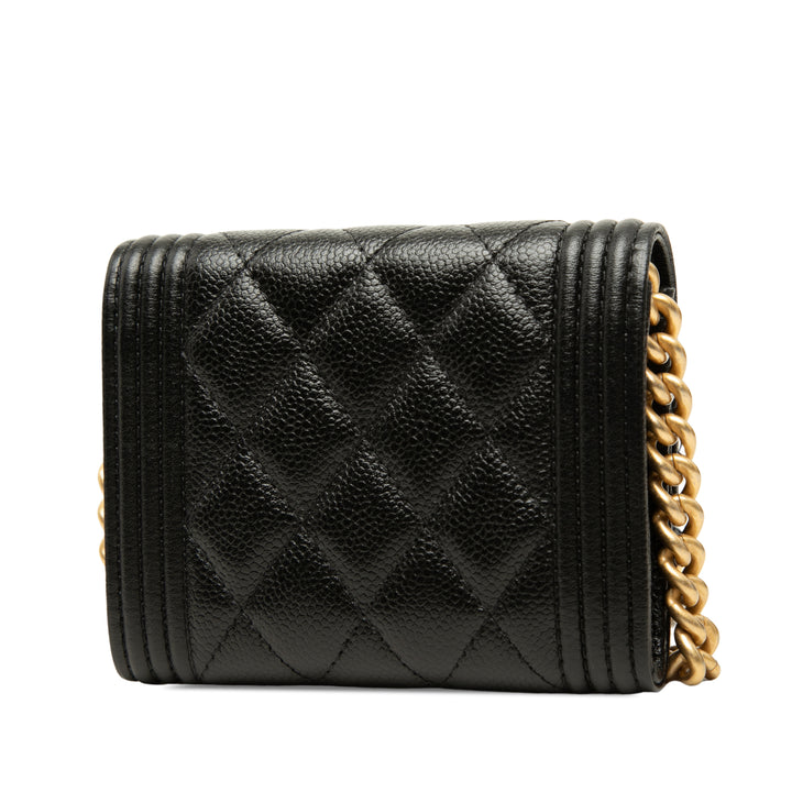 Chanel Matelassé Boy Porte-cartes avec chaîne Cuir caviar Noir – vue 2 – GABY PARIS