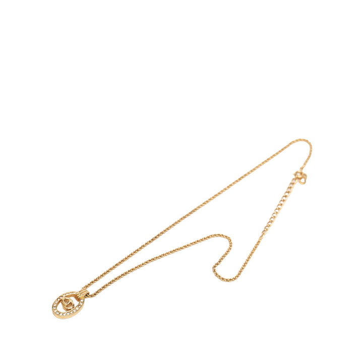 plaqué Strass CD Logo Ovale Pendant Collier Doré