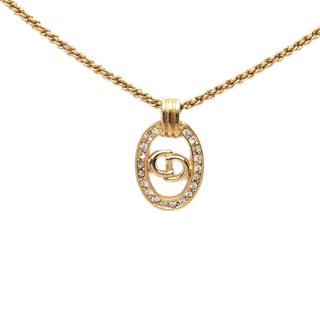 plaqué Strass CD Logo Ovale Pendant Collier Doré