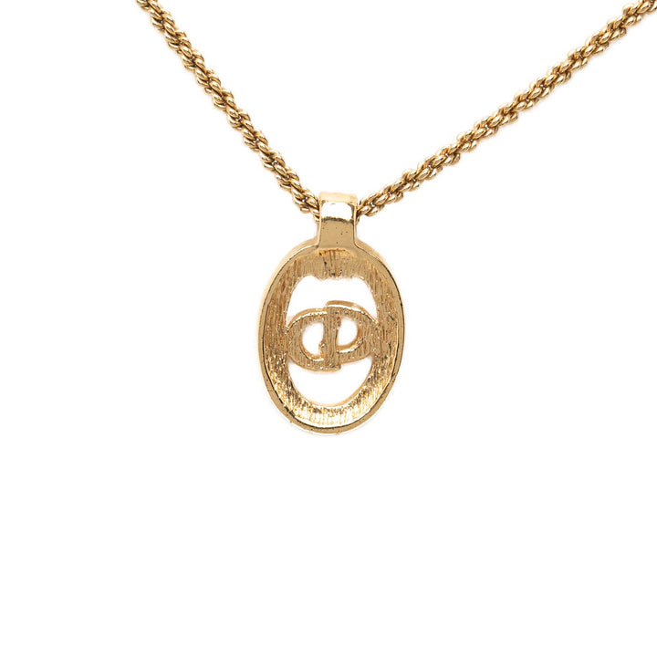 plaqué Strass CD Logo Ovale Pendant Collier Doré